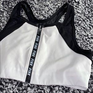 white zip up sports bra